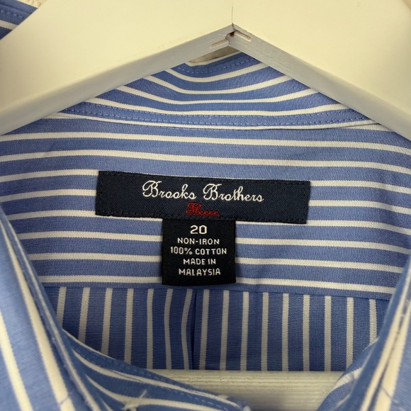 Brooks Brothers Fleece Non-Iron 100% Cotton Blue White Stripe Dress Shirt 20 - Picture 4 of 11